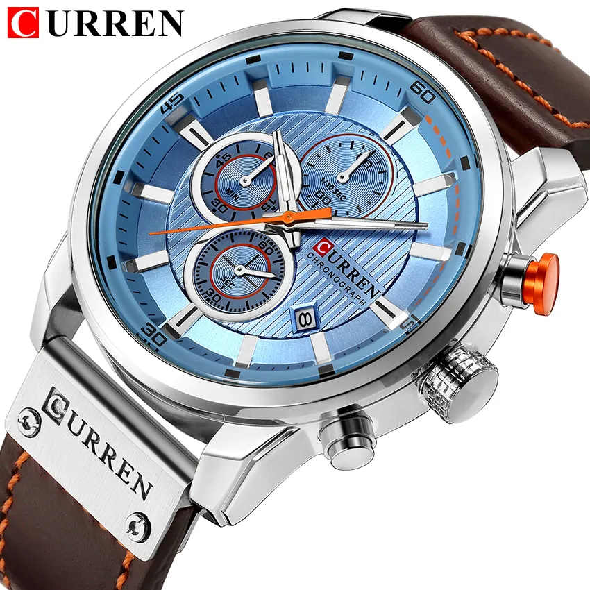 CURREN 8291 Men Quartz Movement Wristwatches Fashion&Casual Leather Band Alloy Auto Date quartz watches chronograph