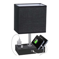Station de charge pour téléphone avec ports USB Type A+C, interrupteur à bouton, lampe de table en fer, abat-jour en tissu multicolore avec ampoule LED E26/E27