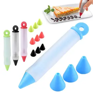 Stylo de décoration en Silicone, 60 pièces, pâtisserie, crème glacée, seringue crème chocolat, stylo d'écriture avec 4 embouts différents