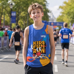 Camiseta sin Mangas Personalizada con Sublimación Completa para Niños, Transpirable, de Secado Rápido, para Carreras Divertidas, Maratones, Venta al por Mayor, para Competiciones Juveniles - Product Image 1