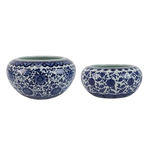 RZNV52-A-L-S Macetas Ecológicas de Color Azul y Blanco con Motivo de Hojas de Loto, para Plantas Acuáticas, Peceras, Uso en el Hogar y Jardín - Product Image 1