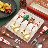 Ensemble de couverts de Noël en acier inoxydable avec manche Père Noël et renne, idéal pour les fêtes de fin d'année