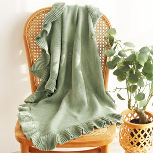 Có thể đảo ngược móc bé đan chăn phổ biến thoáng khí cổ điển Ruffle màu rắn giữ bông dệt kim bé chăn - Product Image 3