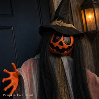 SIPKLR Décoration d'Halloween suspendue de 47 pouces, citrouille, sorcière, fantôme effrayant animé avec yeux LED lumineux pour décoration extérieure