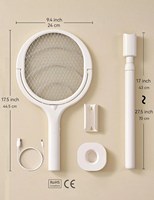 Raquettes électriques télescopiques rotatives à 90 degrés, manche extensible, raquette anti-moustiques rechargeable