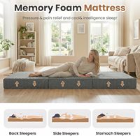 Matelas en mousse à mémoire de forme respirant, matelassé, pliable en trois parties, 3 pouces, avec housse amovible, pliable et portable pour la maison, l'hôpital et le parc