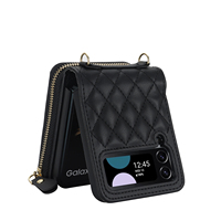 Étui en cuir grande capacité pour téléphone portable avec porte-cartes et fermeture éclair pour Samsung Z Flip 8 7 6 5 4 3 – Housse de protection arrière et portefeuille