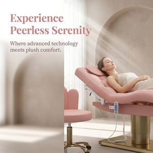 Lit de Beauté Électrique de Luxe avec Chaise Pétale Rose Capitonnée, Base Dorée, Table de Traitement Médical Intelligente pour Spa, Mobilier de Salon - Product Image 4