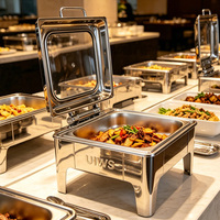 Chauffe-Plat Commercial de Luxe en Acier Inoxydable Argenté 6L avec Couvercle en Verre Carré, Chauffe-Plat à Combustible pour Buffet, Idéal pour Réchauffer les Aliments