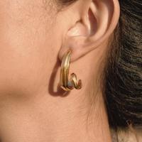 Boucles d'oreilles abstraites en acier inoxydable plaqué or, design sculptural, art contemporain, étanches, hypoallergéniques, vente en gros