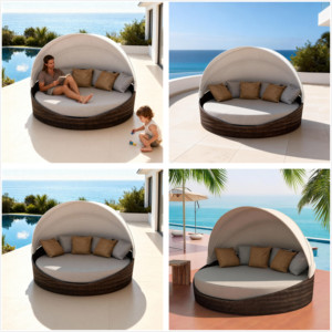 Venta al por mayor directa de fábrica OEM y ODM: Tumbona circular de exterior de calidad resort con parasol retráctil y estructura de aluminio - Product Image 3