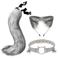 Costume de cosplay moelleux : Masque de renard demi-visage avec queue de renard et pattes de therian