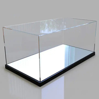 Boîte de présentation en acrylique transparent avec base, taille personnalisée, vitrine en acrylique transparent à 5 faces, avec bases claires ou réfléchissantes en noir et blanc