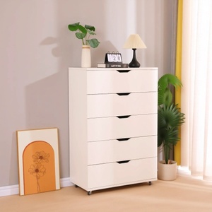 Cómoda de Madera Maciza Blanca con 5 Cajones y Ruedas, Mueble de Almacenamiento Moderno con Altura Ajustable y Fácil Montaje - Product Image 6