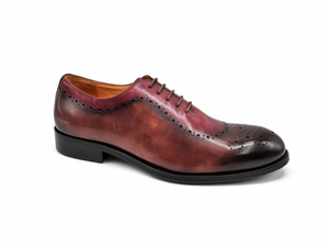 Chaussures habillées Oxford brogues en cuir véritable bordeaux patiné peintes à la main pour hommes, à lacets, pour affaires, mariages et soirées - Product Image 4
