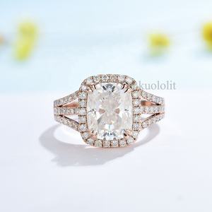 Kuololit HK 10k yellow and white gold moissanite rings Rectangle Moissanite Ring Brand Fine Jewelry <b>Wedding</b> Customized Jewelry - Product Image 4