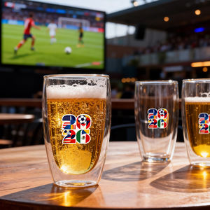 Nouvelle conception mondiale 2026 – Chopes à bière en verre à double paroi pour les fans de football – Coupes de match de soccer pour les supporters – Articles de boisson pour clients - Product Image 3