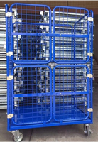 Chariot de stockage industriel à quatre roues personnalisable, chariot en acier pliable, revêtement en poudre, pour entrepôt et logistique