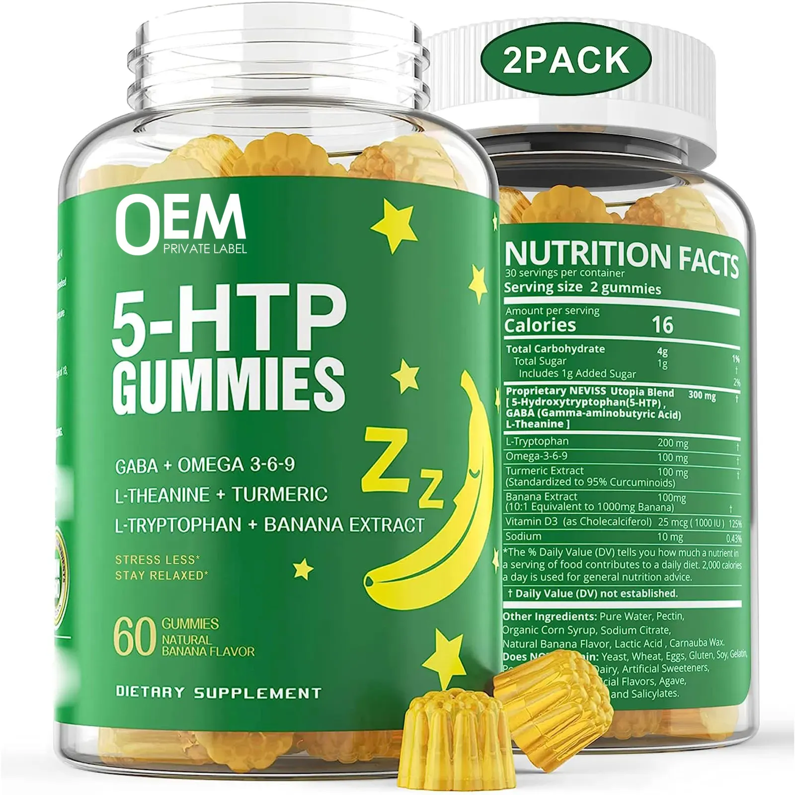 OEM บรรเทาความวิตกกังวลอาหารเสริม Gummies นอนหลับส่งเสริมการผ่อนคลายวิตามินนอนหลับลึกเมลาโทนินเหนียวลูกอม