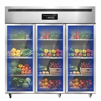 Réfrigérateur vertical 800L à froid direct avec affichage numérique, double porte, sans givre, étagères réglables pour usage commercial