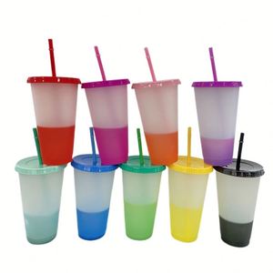 Wholesale <b>Colourful</b> 5Pcs 16 oz Cold <b>Cups</b> Reusable Plastic Drinking Tumbler 24 oz Color <b>Changing</b> <b>Cups</b> With Lid and Straw - Product Image 1