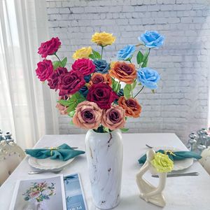 Meiyu Craft Flowers Artificial Roses Silk Handmade <b>Wedding</b> Decorations 3-Headed Rose Bouquet Home Decoration <b>Props</b> - Product Image 3