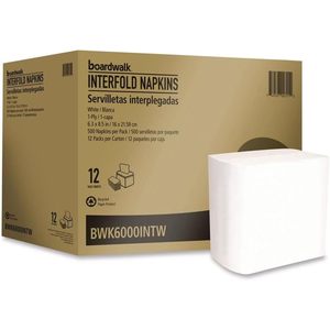 Boardwalk BWK6000INTW 6.3 pulgadas. X 8.5 Pulgadas Servilletas Interplegadas de 1 Capa - Blancas (12/Caja) Material de Papel - Product Image 1