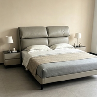 Lit de chambre moderne avec dossier en cuir écologique souple et cadre en bois, idéal pour appartement et hôtel