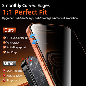 Protection d'écran en verre trempé pour iPhone 13 14 15 16 Pro Max avec filet anti-poussière, design sans trou, <span class=keywords><strong>film</strong></span> anti-traces de doigts - Product Image 4