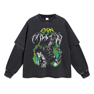 Men's Oversized <b>Long</b> <b>Sleeve</b> <b>T</b>-<b>Shirt</b> <b>Black</b> 100% Cotton Jersey Streetwear O-Neck Loose Fit Front Logo Anti-Wrinkle - Product Image 1
