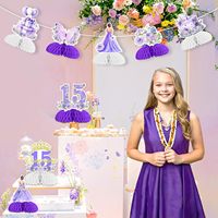 8 pièces de centres de table en nid d'abeille pour Quinceañera, décorations violettes pour 15e anniversaire, décorations florales pour filles, papillons, toppers de table pour Quinceañera