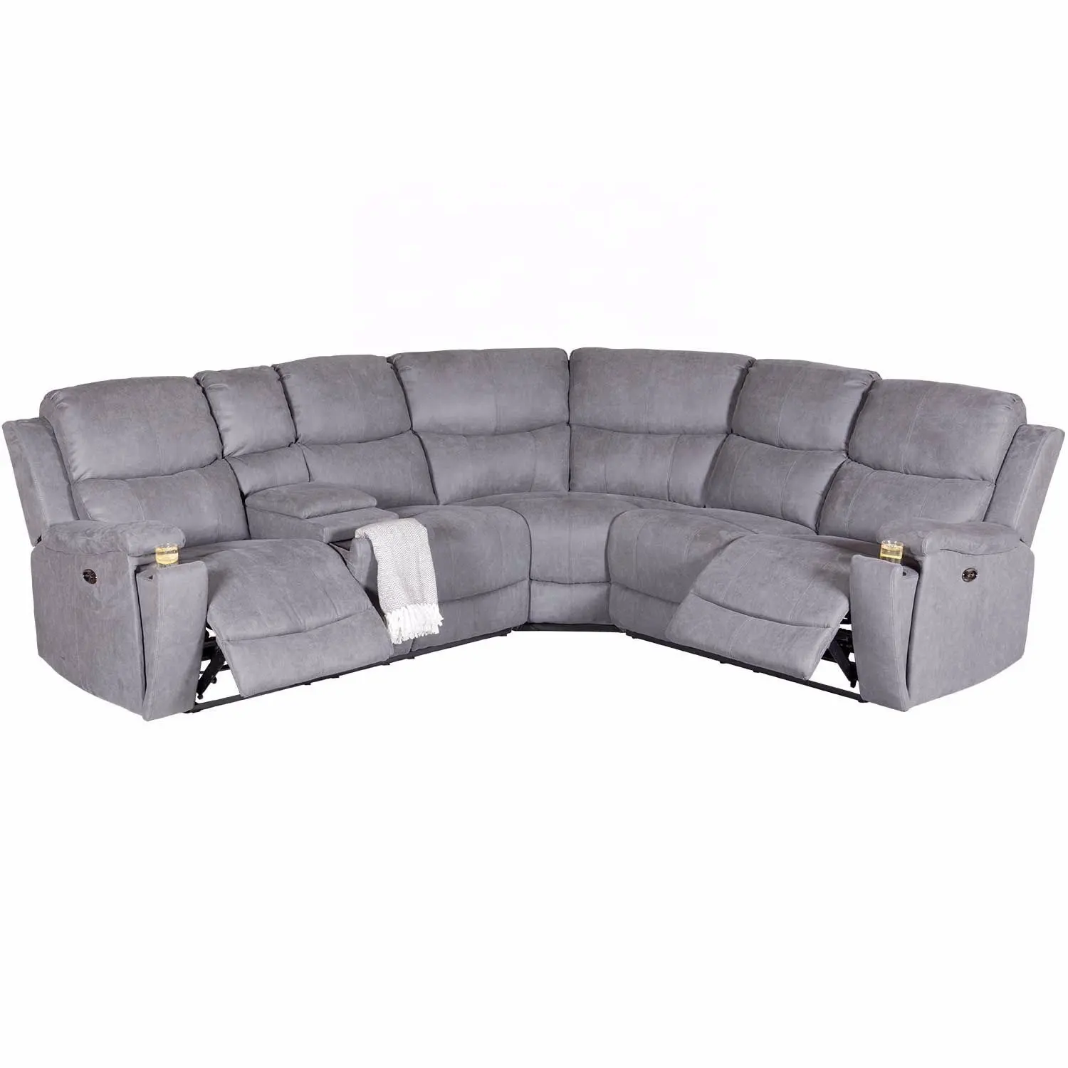 Gris moderno de la energía eléctrica sofá reclinable muebles 3pcs reclinable esquina redondeada transversal tela sofá para venta