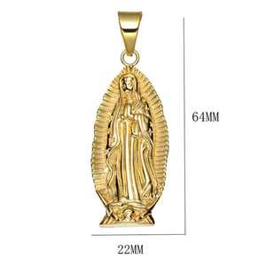 Colliers pendentifs en acier inoxydable résistant à la corrosion et à la ternissure, tendance vintage hip-hop, prière de la Vierge Marie, chrétien - Product Image 4