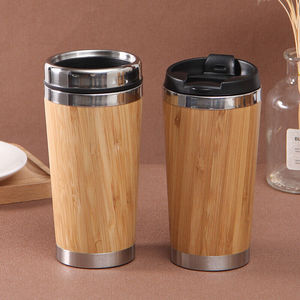 环保个性化雕刻竹不锈钢水瓶绝缘咖啡旅行真空杯，带泡茶器 - Product Image 3
