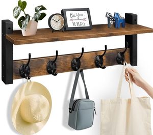 Étagère murale de 42,5 cm avec crochet, porte-manteau en bois avec étagère, support mural pour suspendre les vêtements, étagère suspendue pour l'entrée - Product Image 1