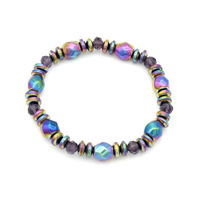 Bracelet unisexe tendance de style classique fait main avec perles d'hématite en forme de boule et électroplaqué coloré, idéal pour un cadeau