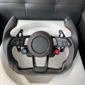 Volant de <span class=keywords><strong>voiture</strong></span> sport en fibre de carbone pour Audi R8 TT Mk2/Mk3 B8 RS TTS TTRS RS3-7 A3-A8 Q3-Q7, forme <span class=keywords><strong>D</strong></span>, 4/3 branches, en cuir - Product Image 6