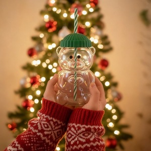 Nouveau stock Tasse en verre en forme d'ours mignon avec couvercle et paille Anti-fuite Grande capacité Utilisation à froid et à chaud Tasse à café - Product Image 2