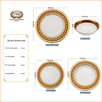 Service de table en céramique de 24 pièces, couleur rouge royal, pour table de dîner musulmane, avec assiettes et bols, pour 6 personnes