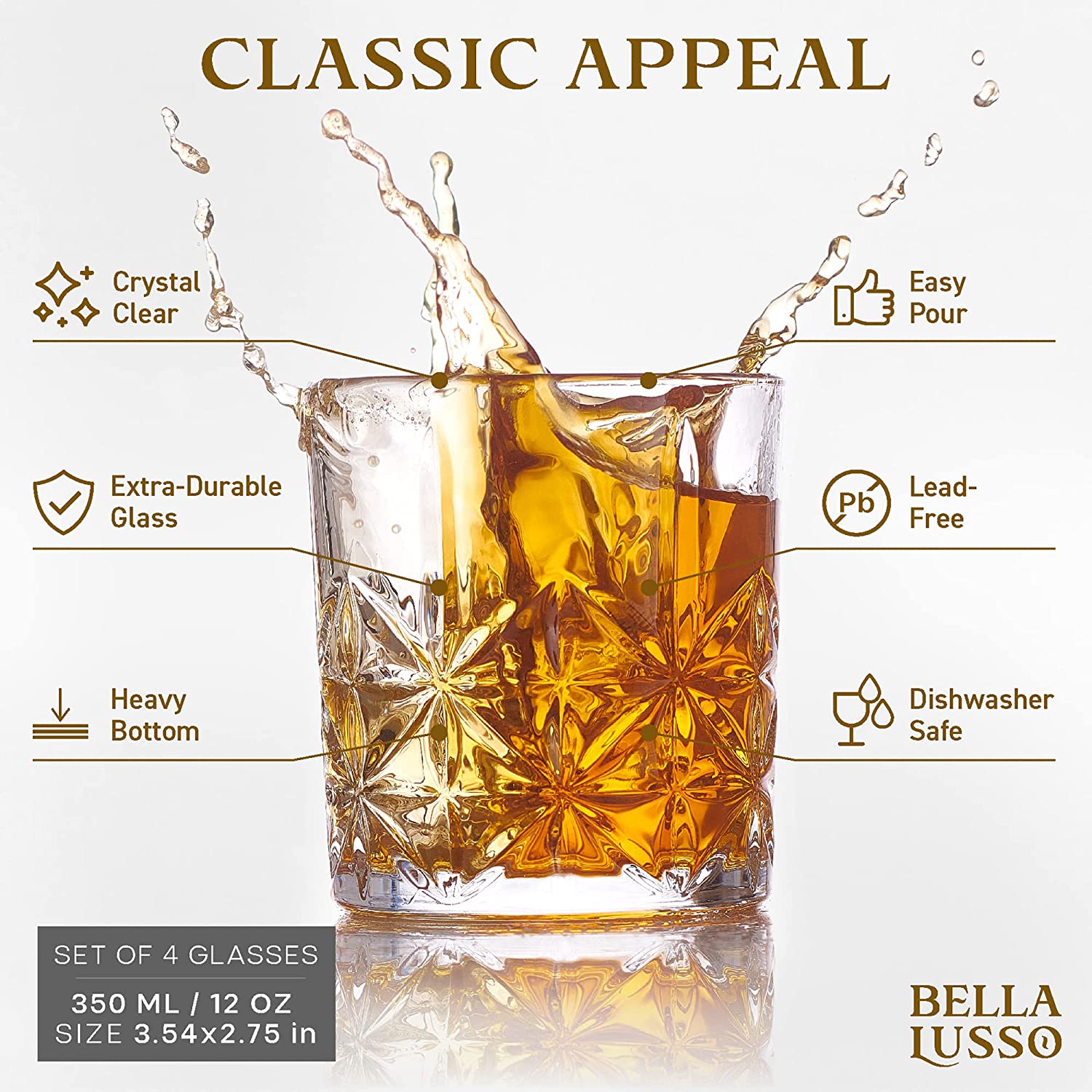 Whiskey Glasses Set of 4,12 oz - Premium Gift Box Rock Tumblers