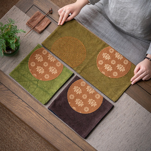 Guanlan Tie Dyed Canvas Tea Mat Chinese Style Reusable Heat Insulation <b>Table</b> <b>Runner</b> For Tea Ceremony Accessories - Product Image 2