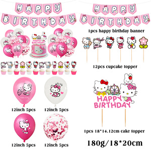 Venta al por mayor <span class=keywords><strong>Hello</strong></span> <span class=keywords><strong>Kitty</strong></span> Niñas Fiesta de cumpleaños Vajilla desechable Cake Topper Globo Niños Favores KT Globo Fiesta Decoración Suministros - Product Image 5