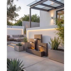 Cascada de Tres Niveles de Acero Inoxidable 316L de 150 cm con Iluminación LED para Jardines Exteriores, Hoteles y Decoración de Villas - Product Image 1