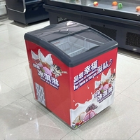 Congélateur coffre commercial pour supermarché, vitrine inclinée en verre courbé, 130L, température unique, pour crème glacée