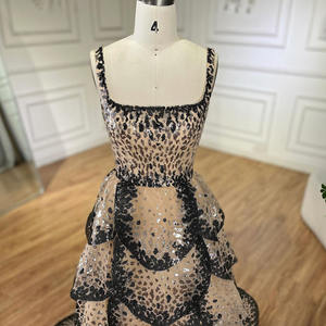 セリーンヒル ブラックヌード ドバイ イブニングドレス スパンコールティアードパーティガウン 女性用 LA72505 - Product Image 3