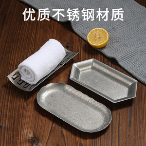 Vintage Stainless Steel <b>Towel</b> Tray Distressed Finish Hotel Restaurant Serving Tray Multifunctional Snack Dessert Barbecue Tray - Product Image 5