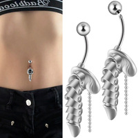 Divertido y Único Anillo para Ombligo con Colgante de Pene Móvil de Acero Inoxidable, Joyería Punk Hip-Hop para Piercing Corporal