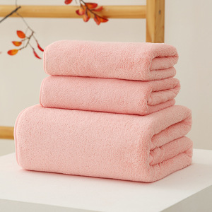 Coral Fleece <b>Bath</b> <b>Towels</b> <b>Set</b> Gray Solid Color Rectangle Quick Dry Absorbent Home Use 100D Material - Product Image 2