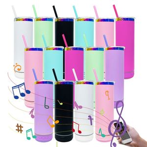 Gobelet musical en acier inoxydable de 20 oz avec haut-parleur intégré, rechargeable par USB, coloré style macaron, plaqué arc-en-ciel, lecteur sans fil - Product Image 1