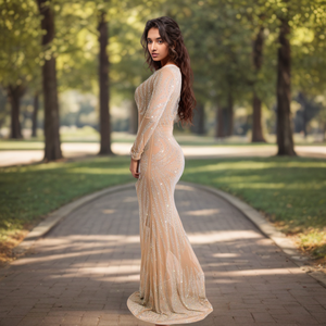 Vestido de Noche Largo de Alta Calidad con Cintura Imperio, Transpirable, con Lentejuelas, Transparente para Mujer - Product Image 3